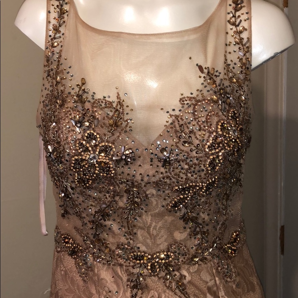 Beautiful boutique gown size M taupe with beading